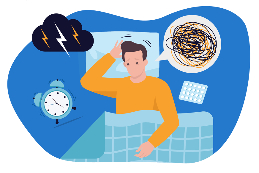 man struggling to sleep due to stress
